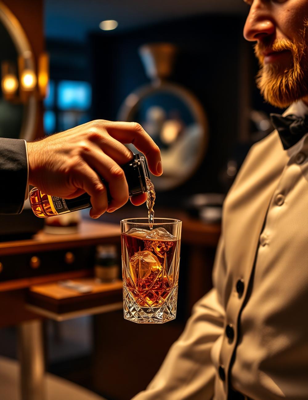 Whisky service at the barbershop